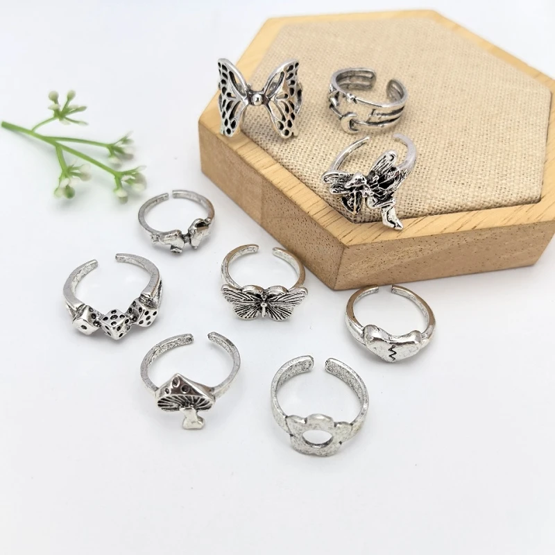Fashionable Retro Ethnic Style Heart Butterfly Unique Design Simple Ring - Versatile Minimalist Accessory for Ins Inspiration