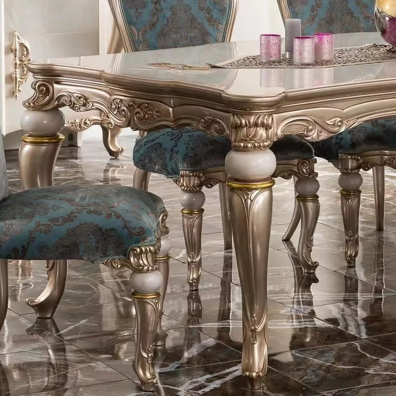 French Luxury Hand Carved Dining Table Chair Set Royal Dinning Room Furniture Sets