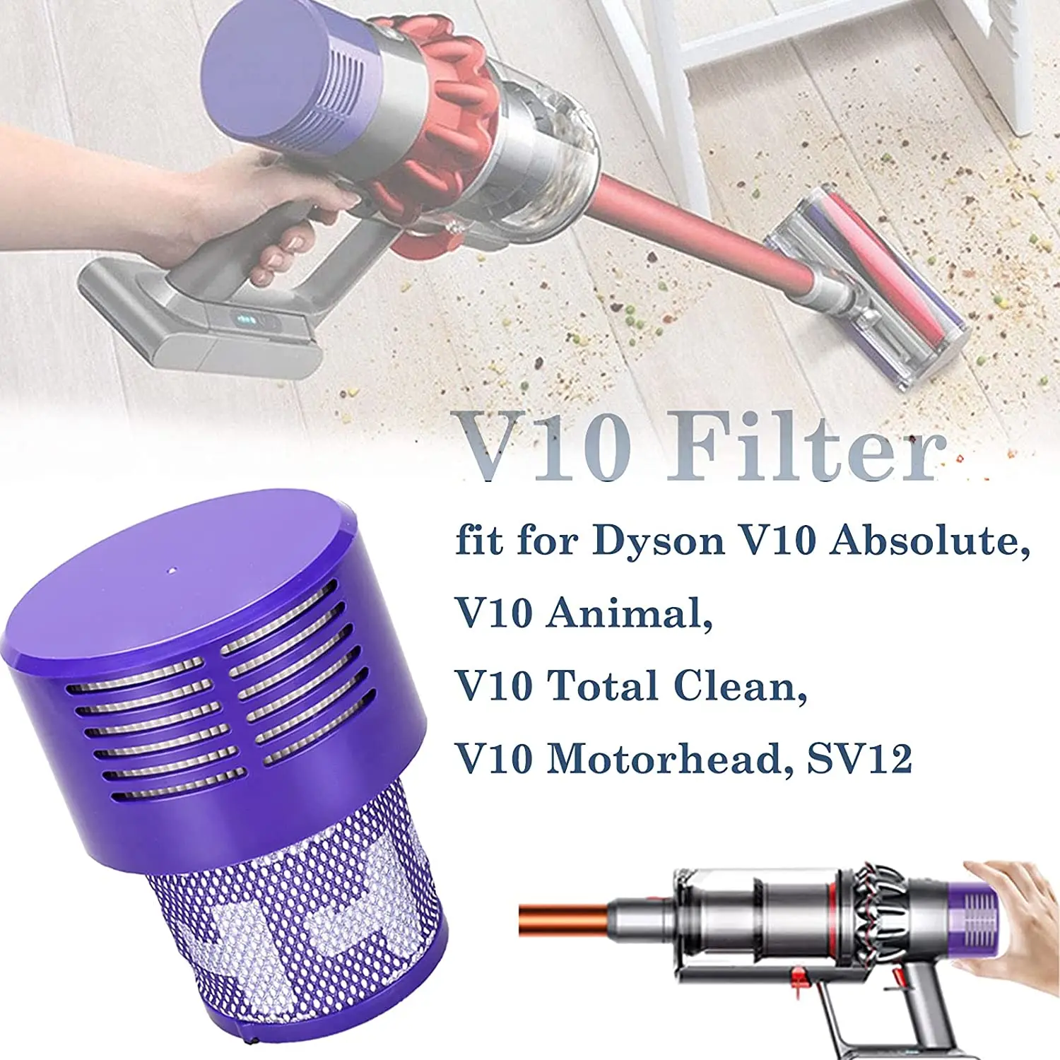 Wasbare vervangende V10 HEPA-filters voor Dyson V10 Cyclone-serie V10 Absolute V10 Animal V10 Total Clean, SV12 Vervangonderdeel