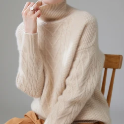 Winter New 100% Pure Cashmere Knit Pullover Women's High Quality Thicken Long Sleeve Sweater Female Solid Loose Large Size Shirt