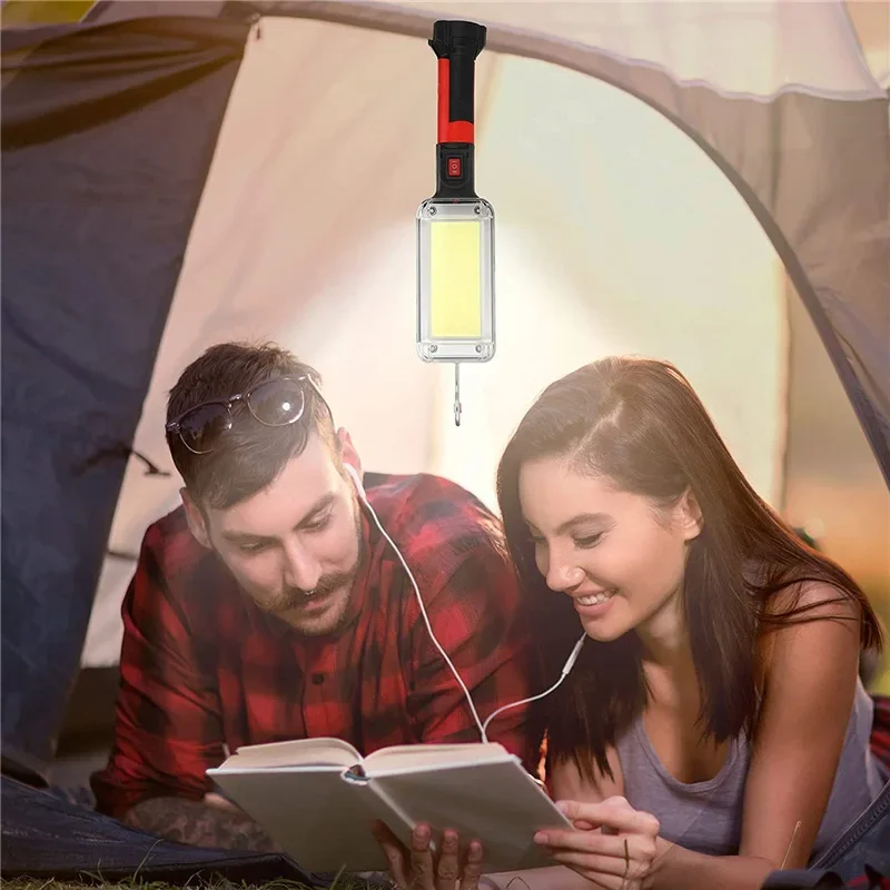 Lampe de Travail Portable avec Crochet Magnétique, Torche Étanche, Rechargeable par USB 18650, COB Haut et Bas, Idéal pour le Camping, 1/2/4 Pièces