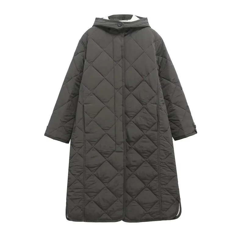 

Autumn Winter New Arrival Women's Long Sve Hooded Cotton Jaet Versatile Warm Commute Sle Single Button Closure Coat
