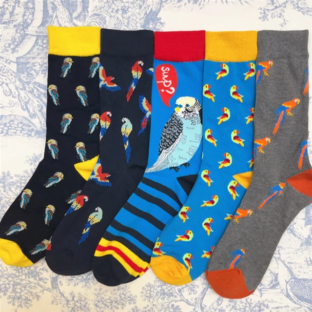 Dorosła załoga śmieszne kreskówki ptak piękne skarpetki papuga papuga papuga biała kakadu Lorikeet ary papuga w paski kolor Sox