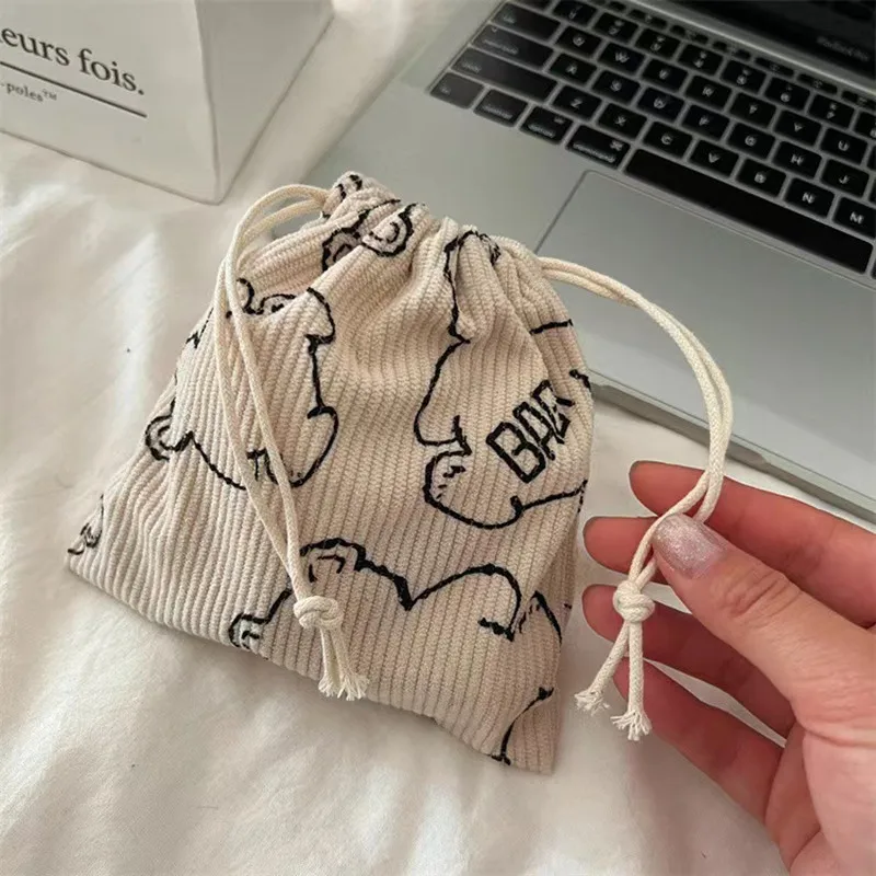 Cute Corduroy Small Coin Purse Drawstring Bag Handbags Woman Jewelry Lipstick Cosmetic Tote Rope Bags Storage Pouch String Bag