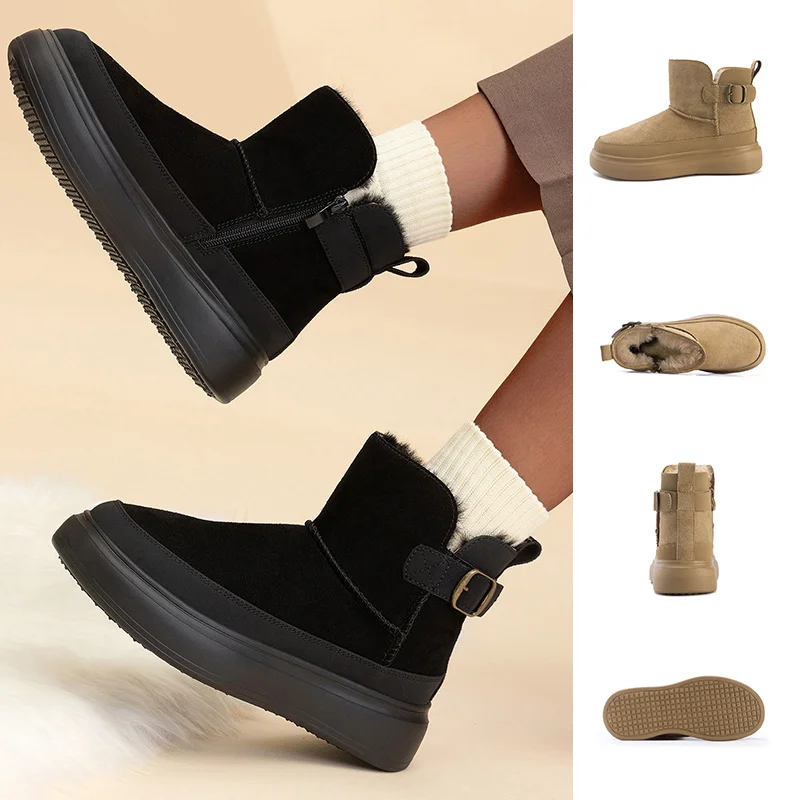 

Outdoor Windproof And Fleece - Lined Short Boots! Frosted Texture,Buckle Embellishment,Thick Sole,Anti - Slip,Convenient To Put
