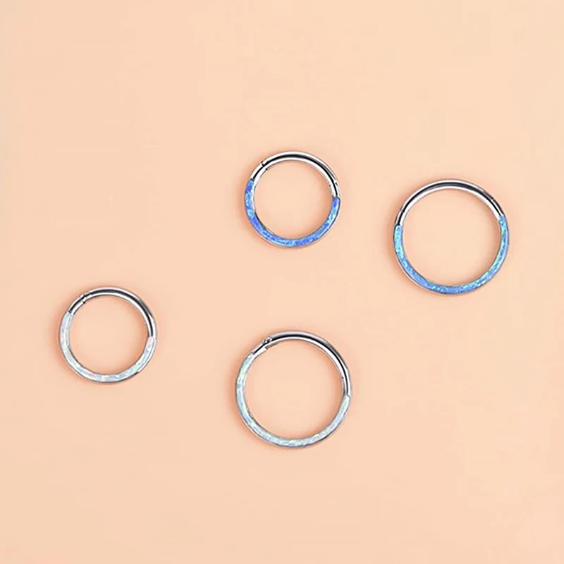 New Steel  Septum Piercing Nose Ring 8-10mm Opal Hinged Segment Clicker Ear Cartilage Earrings Helix Lip Piercing Body Jewelry