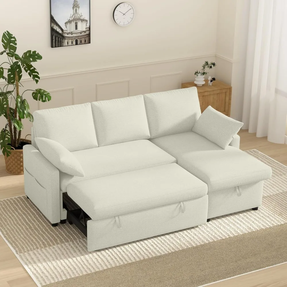 L Shaped Sectional Sleeper Sofa, 4-in-1 Sofa Bed with Pull Out Bed and Storage Chaise Couch for Living Room,Apartment and Office