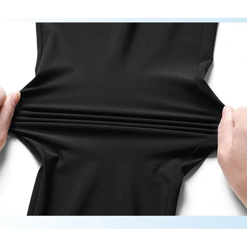夏のビジネスアイスシルク男性パンツストレート弾性ウエスト黒グレーズボン通気性シンプルな男性服カジュアルスーツパンツ