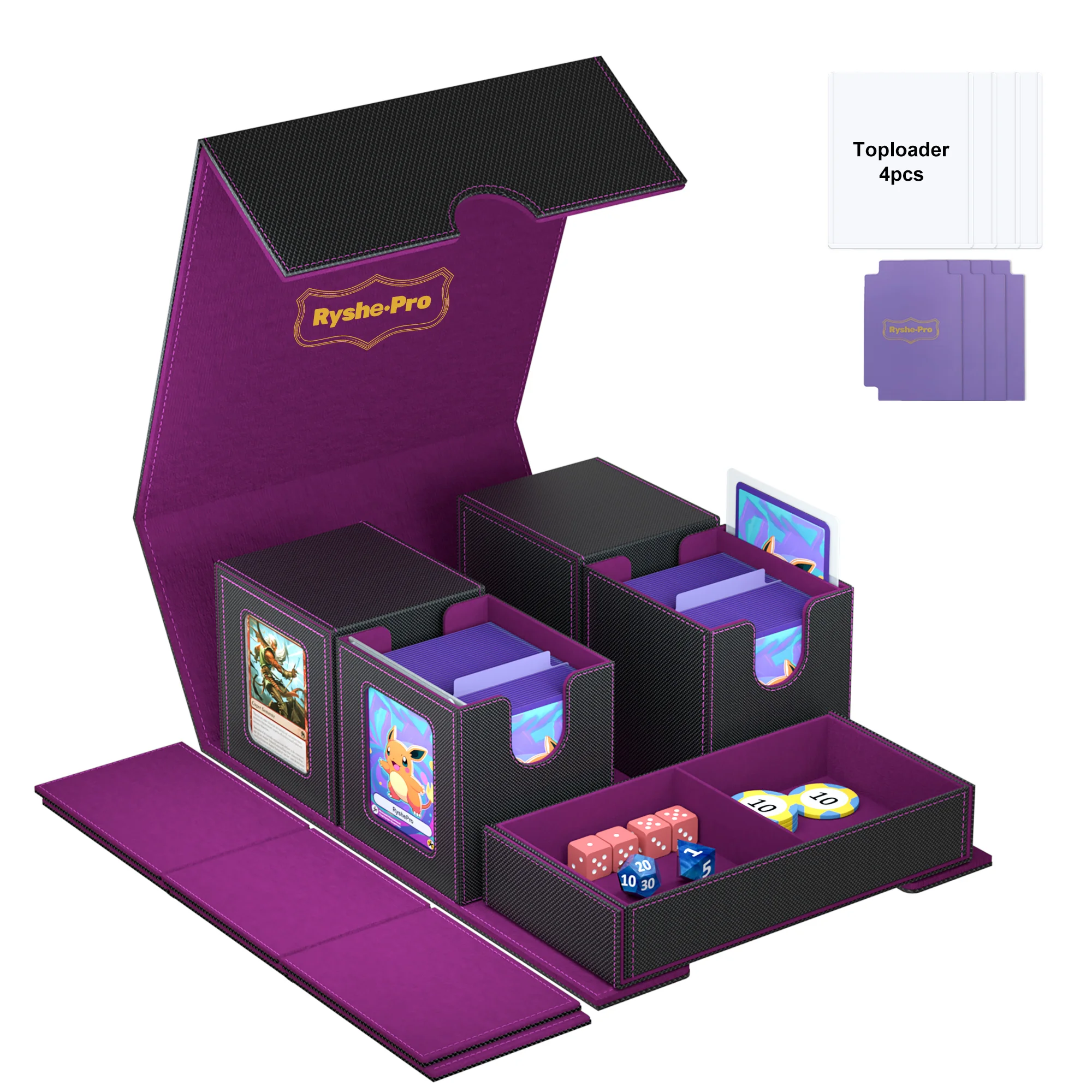 3in1 Deck Box Sportkaart Opbergdoos Past op 200+ Single Sleeved Card Deck Case voor MTG TCG CCG Kaarten met 4 Verdelers 2 Topladers