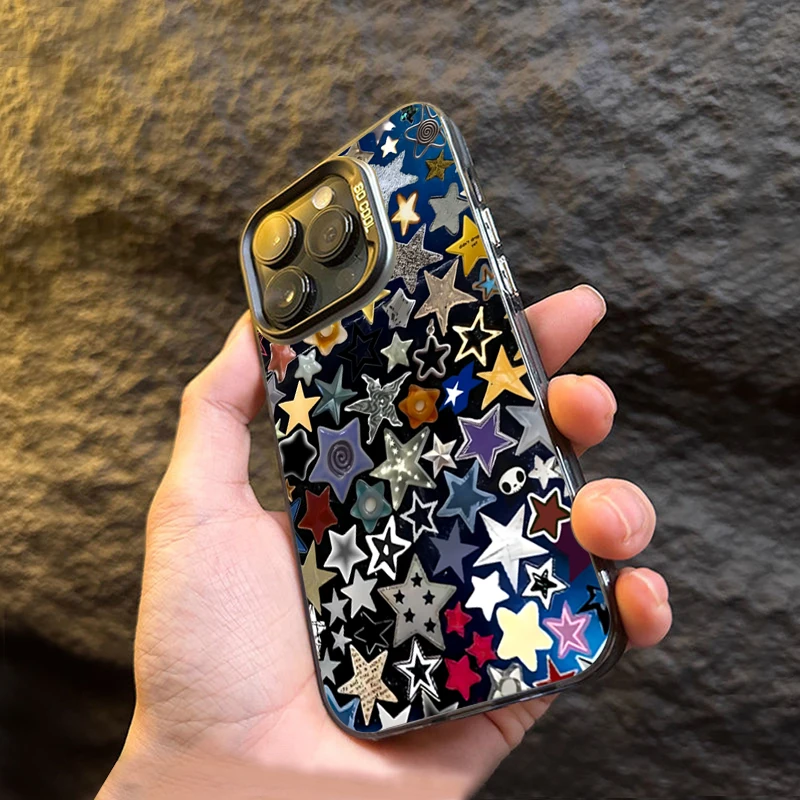 Colorful Star Matte Laser Phone Case For Samsung Galaxy S24 S23 S22 S21 Ultra Plus S20 FE A13 A23 A15 A35 A55 A23 A52 Hard Cover