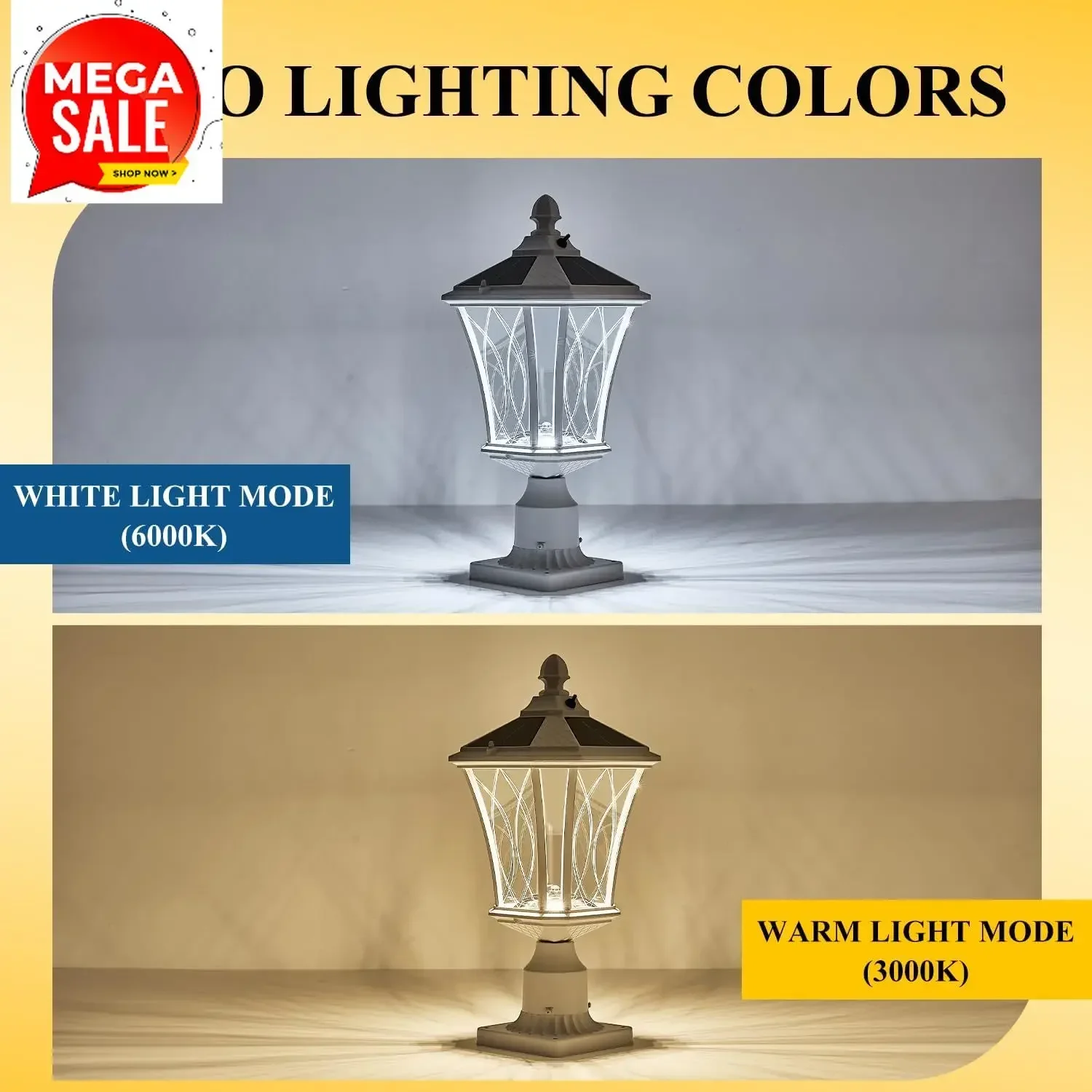 Hot SalesOutdoor Solar Post Lights With Pier Mount Base, White Dusk To Dawn Pillar Lamps With Patterned Glass, Waterproof Exteri