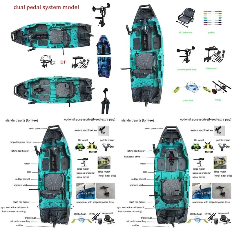 8ft Modular Kayak 1 Person 3 in 1 Fishing Cruising Touring Kayak Detachable Pedal Drive with Motor Mount