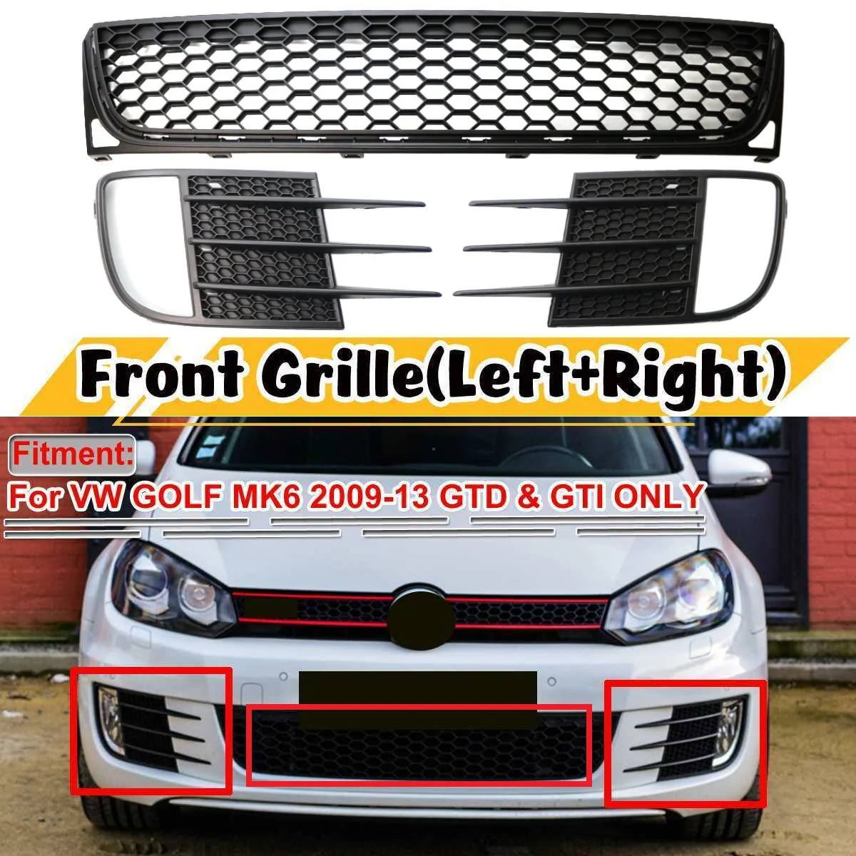 1 Pair Car Front Bumper Lower Fog Light Vent Grille Mesh Grill Cover Case Fit For VW Volkswagen Golf 6 MK6 VI GTI GTD 2009-2013