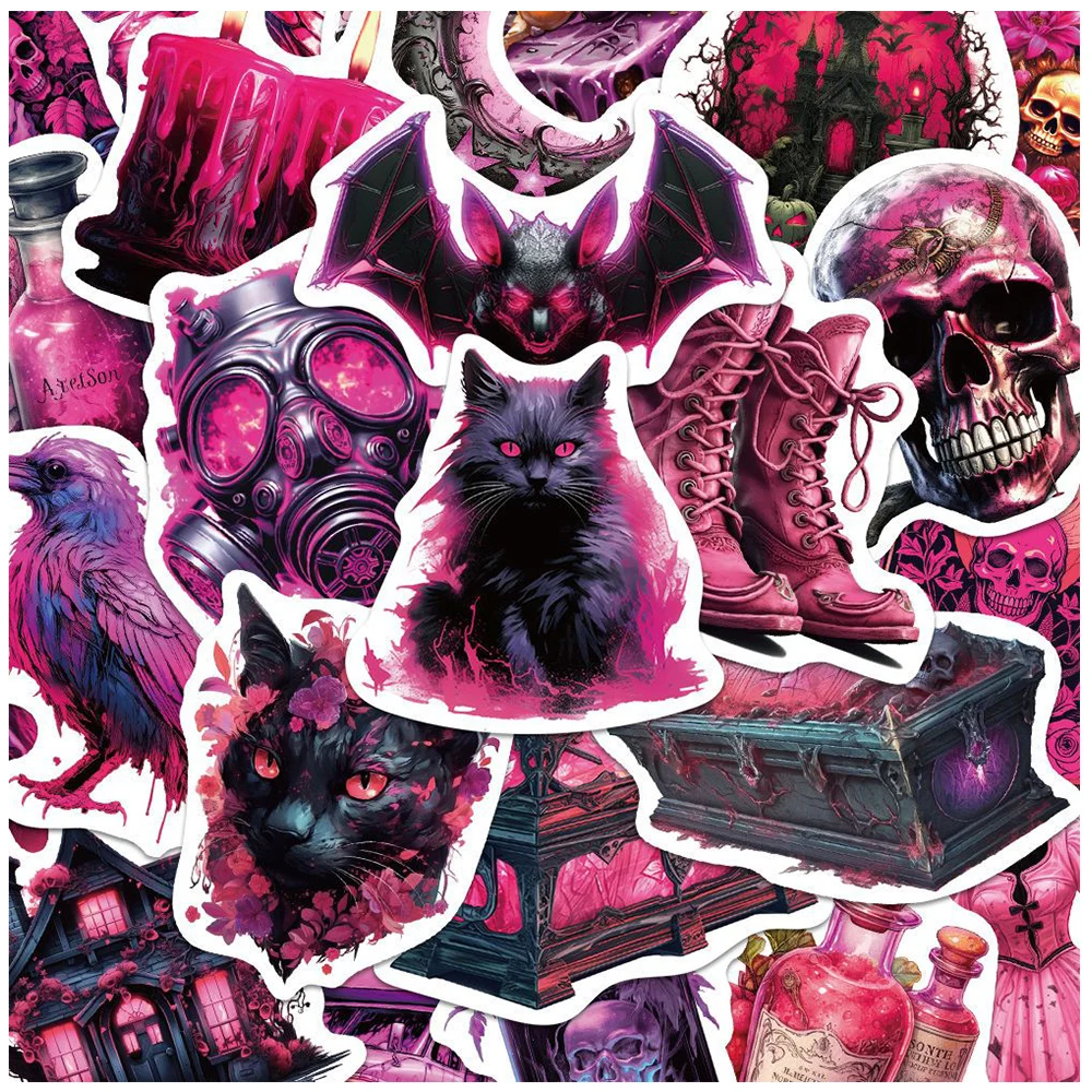 

10/30/50pcs Gothic Magic Witch Cartoon Stickers Dark Pink Aesthetics Graffiti Decals Luggage Motorcycle Phone Scrapbook Sticker