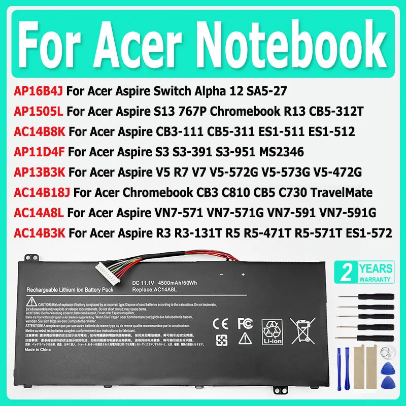 

XDOU AC14B3K AC14A8L Battery For Acer Aspire Switch Alpha Chromebook CB3 S3 R3 V5 R7 V7 12 S13 R13 C810 CB3-111 VN7-571 VN7-571G