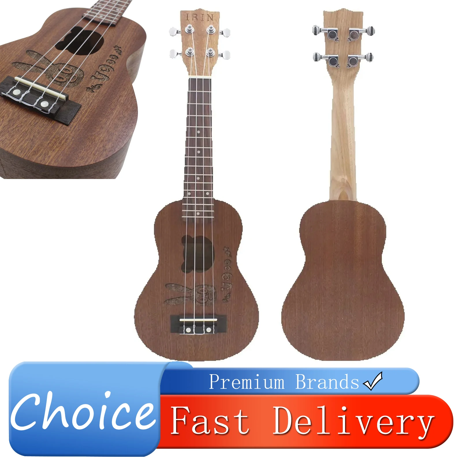 

IRIN Ukulele 21-inch Rabbit Bear Sapele Wood Soprano Ukulele Beginner Practice Hawaiian Four String Guitar Stringed Instruments
