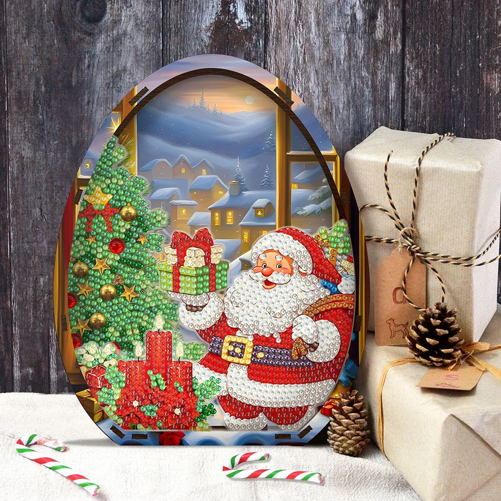 HOMFUN Wooden Christmas Desktop Diamond Art Kits 5D DIY Diamond Art Tabletop Decorations Kit, Creative 3D Santa Claus Gift