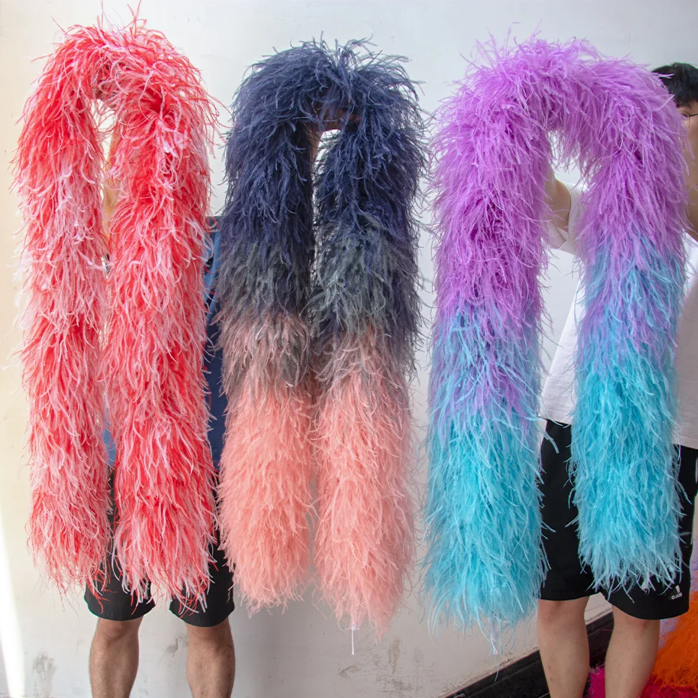 

20Ply Splicing Colors Ostrich Feathers Boa 2m Fluffy Feather Trim for Clothig DIY Sewing Wedding Dress Decor Plumas Shawl Scrafs