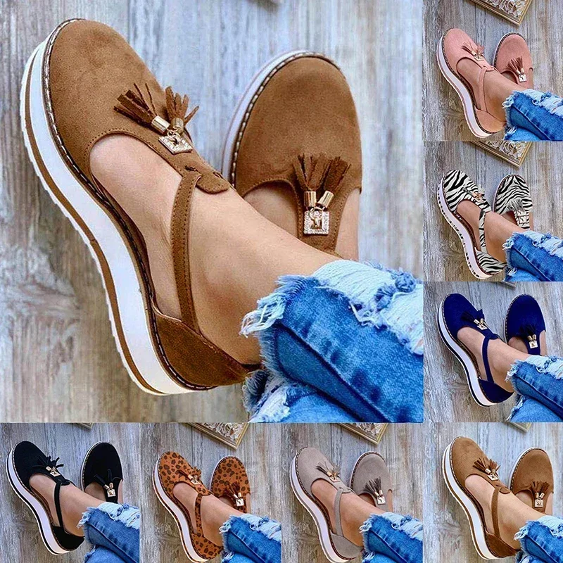 

Women's Sandals Summer 2023 Casual Flat Platform Heel Tassel Buckle Strap Female Sandals Platform Vulcanized Shoes for Women New