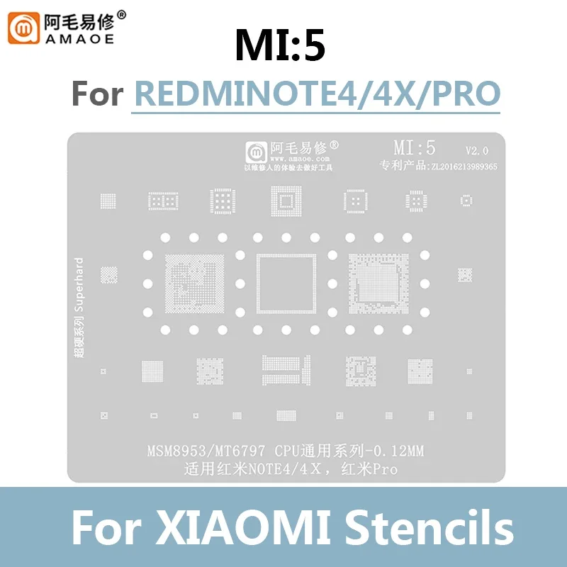 Imagem -02 - Amaoe-mi 119 Modelo de Estêncil Reballing Bga para Xiaomi Redmi Universal 0.12 mm Cpu Plantando Tin Steel Net