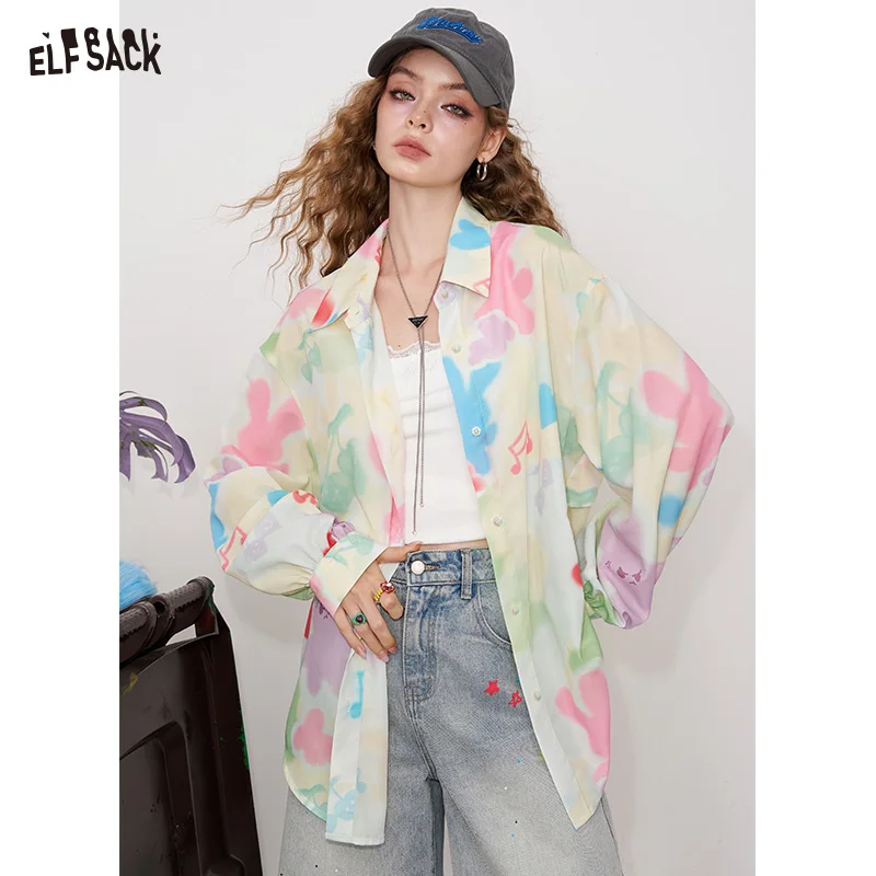 

ELFSACK 2025 Summer New Arrival Casual Original Rabbit Print Colourful Shirt Design For Women
