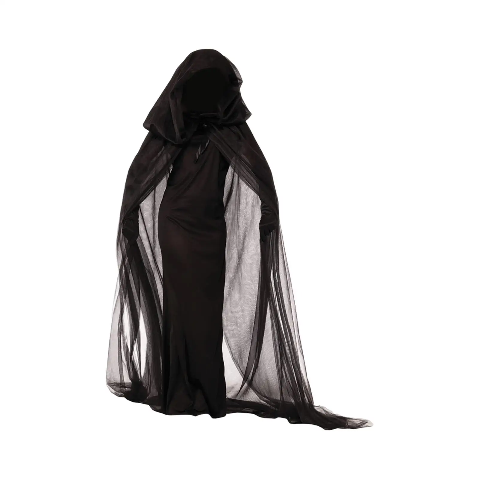 Hooded Tulle Cape Vampire Bride Long Net Robe for Masquerade Party Halloween