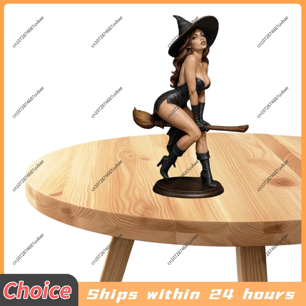 Halloween Witch Statue 6 Inch Hand-Painted Resin Sexy Witch Bookshelf Figurine Seductive Sorcery Statue for Home Decor