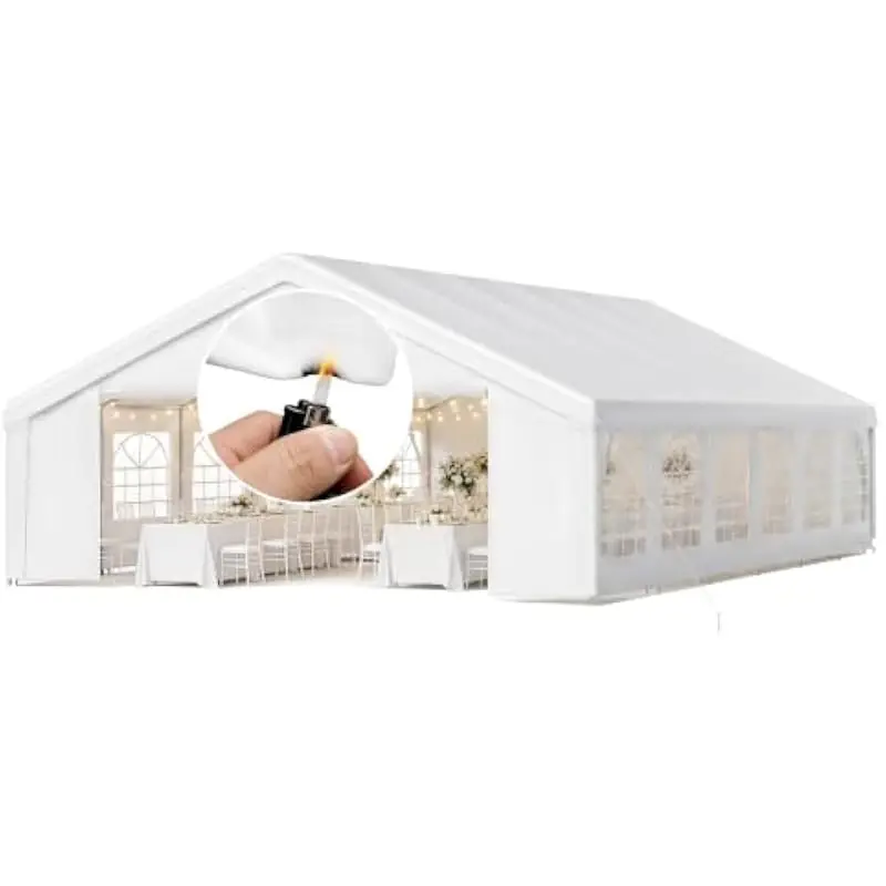 20x40 FT Rectangular Waterproof Canopy with CPAI-84 Flame Retardant PVC Top UV50 Protection Galvanized Steel Frame Wind Rated Le