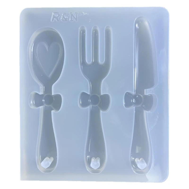 

652F Geometry Bowknot Fork Spoon Silicone Epoxy Resin Mold with Hole DIY Keychain Pendant Jewelry for Bag Decorations
