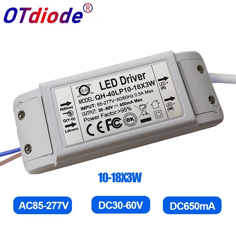 High PF Isolated 10-18x3W 650mA LED Driver 12x3W 14x3W 15x3W 16x3W 18x3W 30W 40W DC30-60V High Power LED Powr Supply For LED Lig