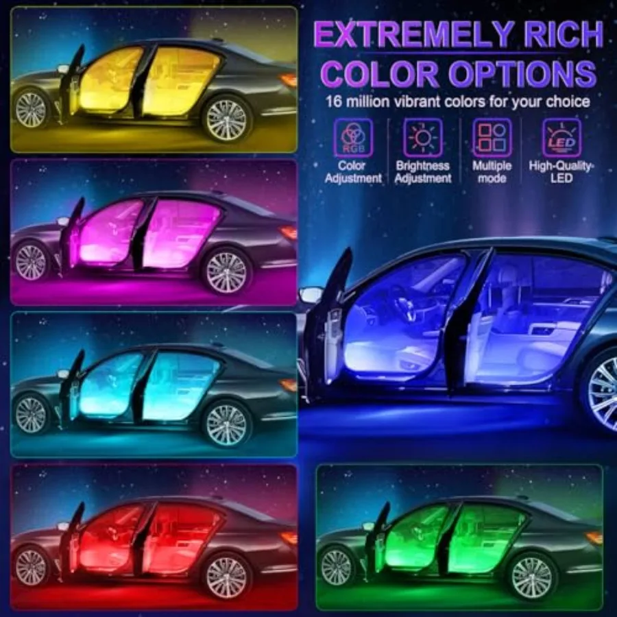 Accent Interior Car Lights, Smart Car Interior Lights with App Control, RGB LED Lights with Music Mode and DIY Mode, 2 Lines De