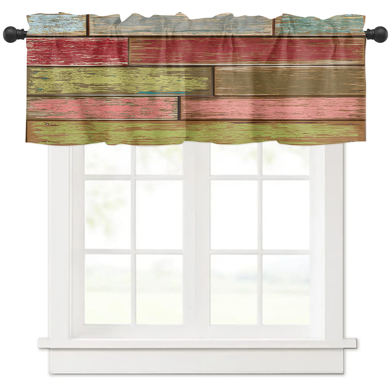 

ZEDLIYU Valances for Windows Kitchen Living Room Small Window Valance Rustic Old Wooden Plank Vintage Stripes 1 Panel