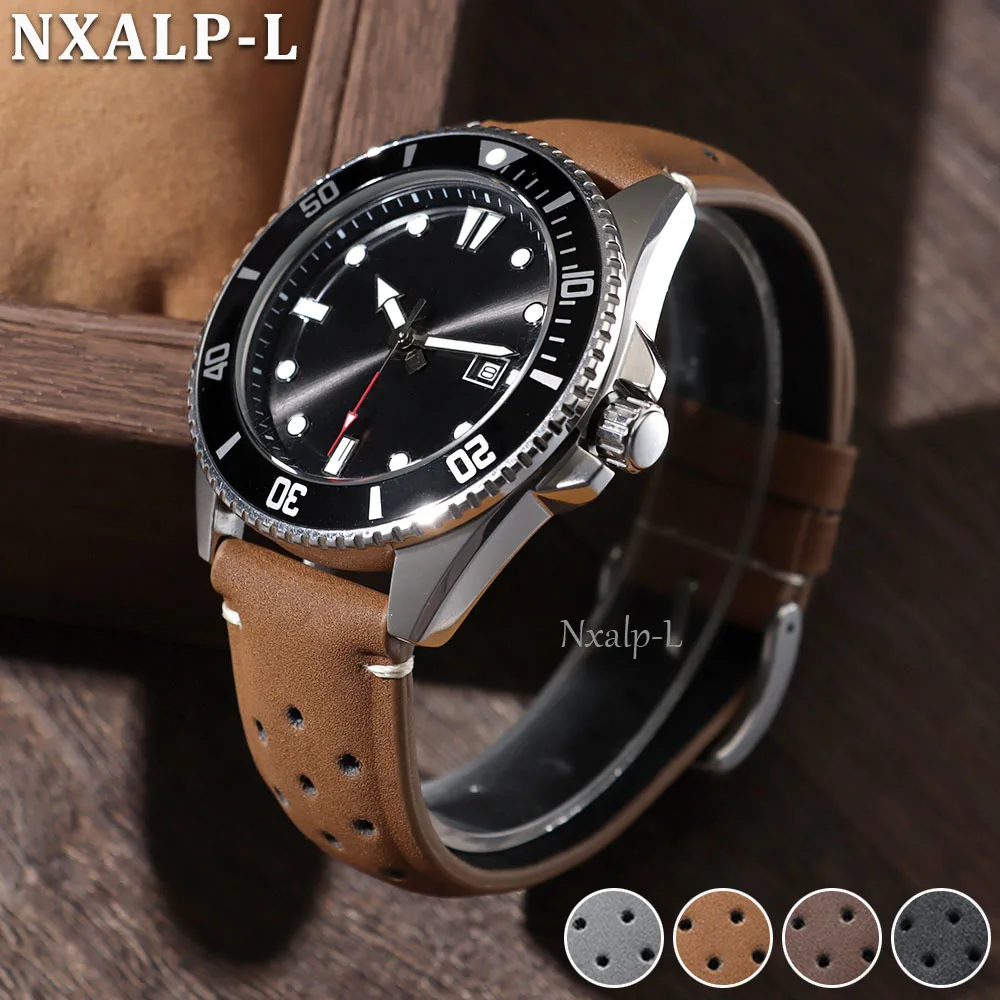 Matte Leather Watch Band 18mm 20mm 22mm for Seiko for Omega Strap Breathable Porous Wristband Men Women Sports Business Bracelet