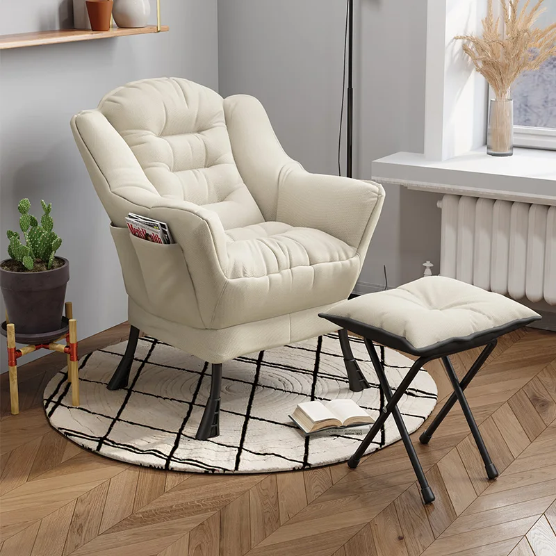 Lounge Comfortable Sofa Chair with Pedals Nordic Balcony Lazy Leisure Sofa Bedroom Recliner Backrest Small Couch Computer Chair