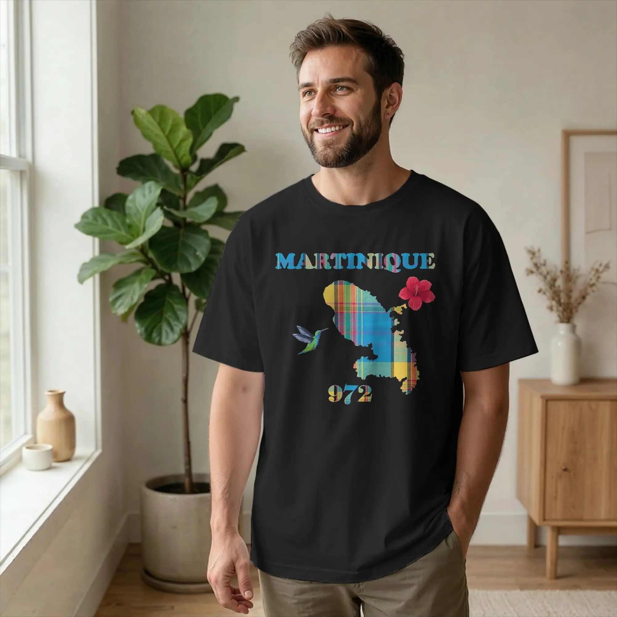 Martinique 972 Department Island Madras T Shirts Men's  Cotton Cool T-Shirts Crewneck French Tees Short Sleeve merch Summer