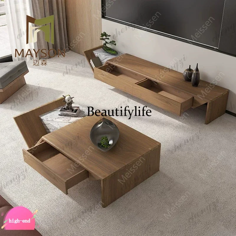 Minimalist modern living room and home use marble coffee table TV cabinet combination, all solid wood minimalist creativity