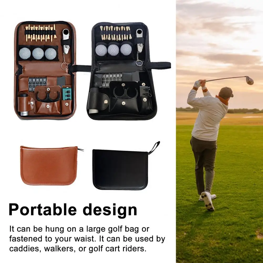 Golf Storage Pouch Multi-functional Golf Accessories Organizer Bag Faux Leather Golf Tools Case Capacity Ball Tee Rangefinder