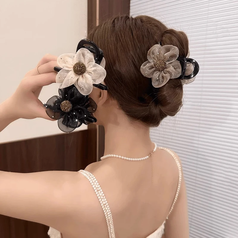 

Elegant Rhinestone Sun Flowers Hair Clip Fashion Ponytail Hair Claw For Women Girls Sweet Fashion Hair Accessories Gifts