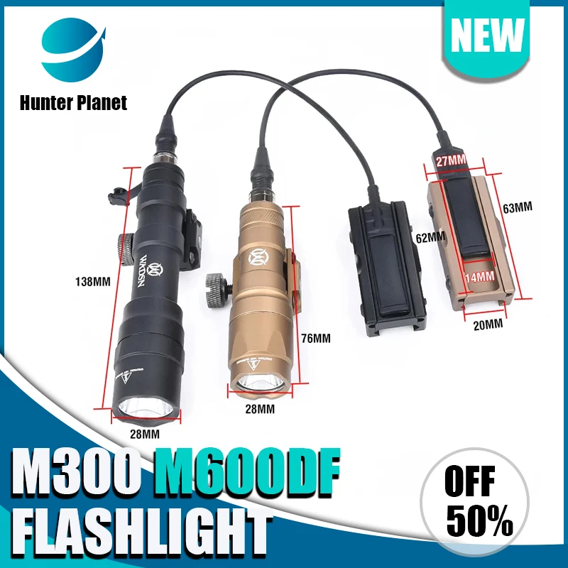 WADSN Tactical M600DF M300A 400/1500 lumens M600 M300 Flashlight White Light Metal Tail Switch Card Slot Fit 20mm Picatinny Rail