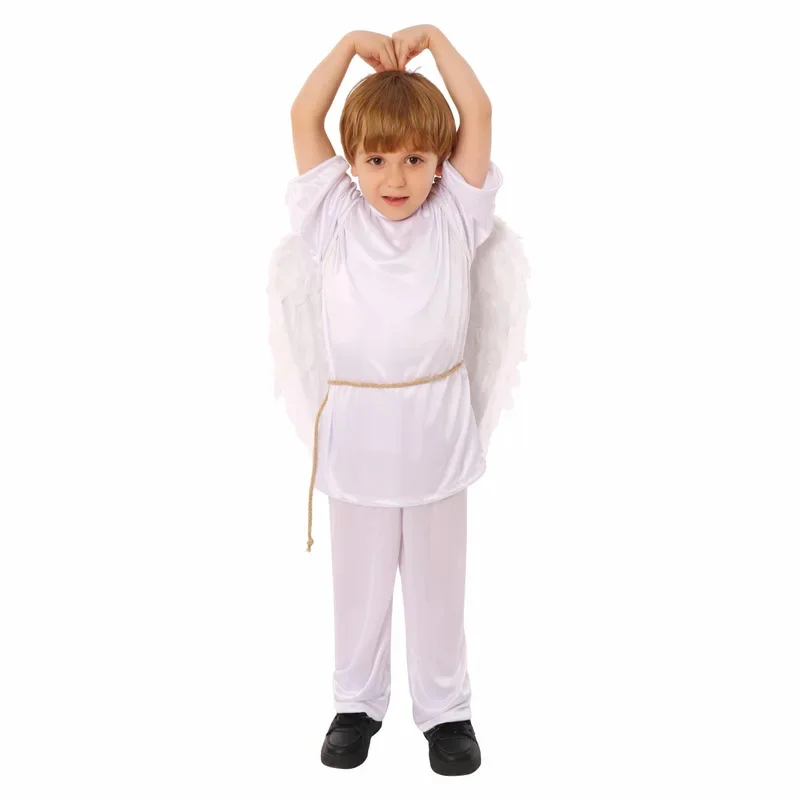 

White Angel Children Valentine Cupid Cosplay Costume Halloween Carnival Party Cosplay Kids School Stage Performance Outfits
