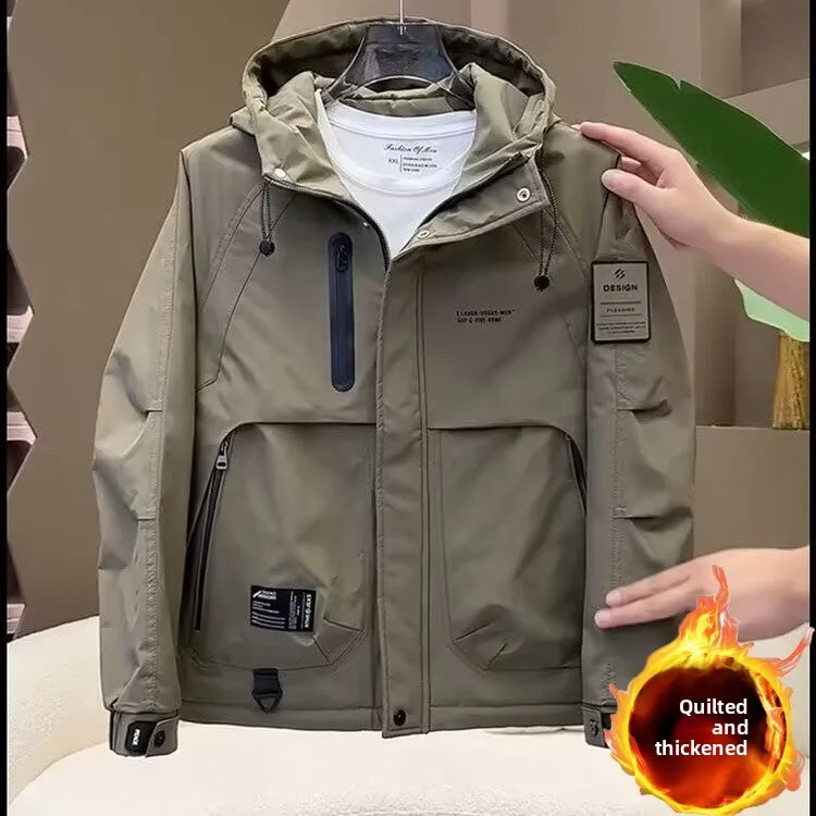 

Утепленная зимняя куртка для мужчин: модная, теплая, хлопковая, с капюшоном, молодежная, стандартной длины, на молнии