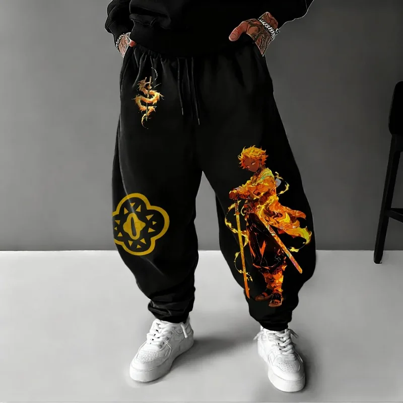 

2025 Autumn Winter Men's Sweatpants Japanese Anime Demon Slayer Zenitsu Graphics Male Clothes Oversized Pure Cotton Causal Pants