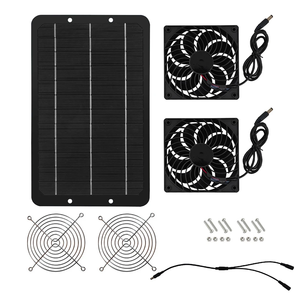 

~1 Set 40W Solar 1Panel 1Fan Solar Powered Exhaust Fan Household Greenhouse Pet House Utility Rooms Cooling Fan