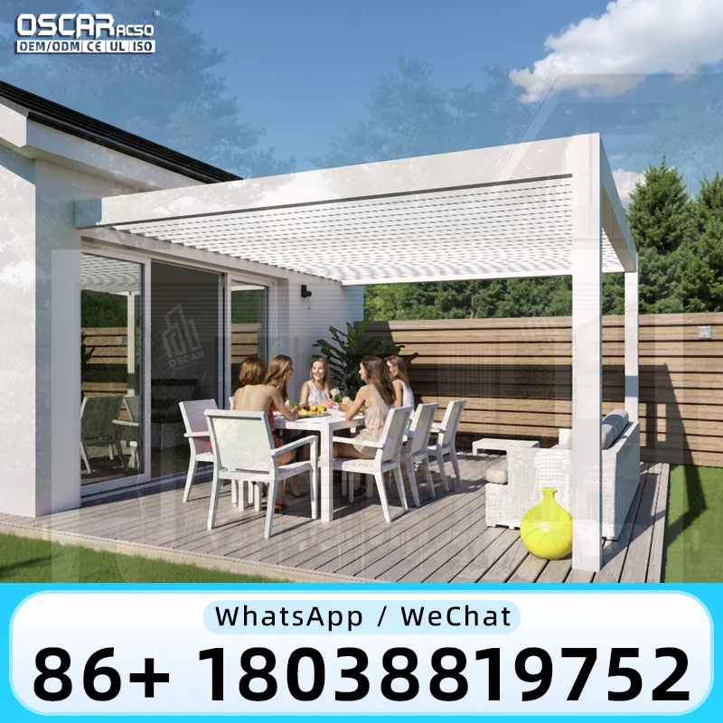 Motorized Bioclimatic Louvered Aluminum Roof Gazebo Pergola Rainproof Snowproof UV Protected Eco Friendly Customizable Sizes for