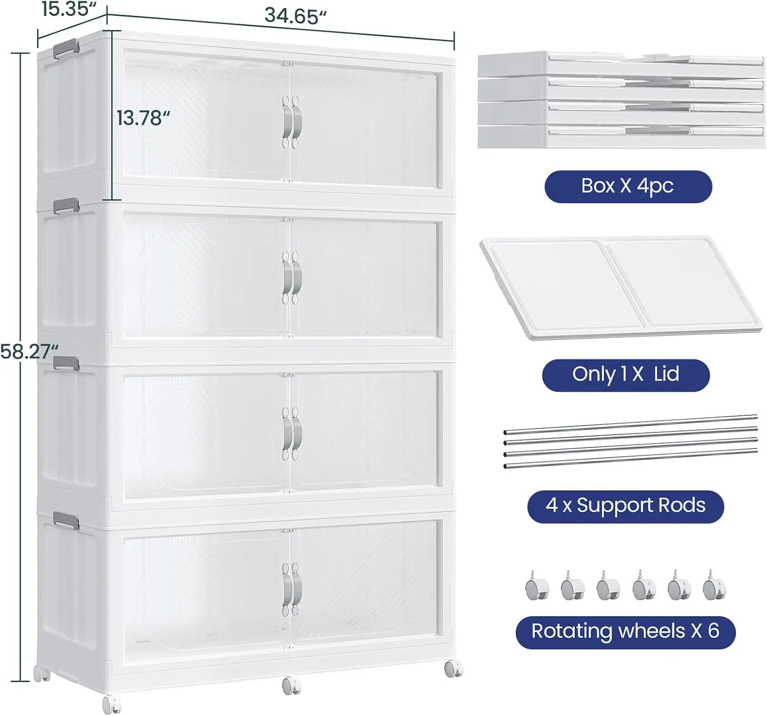 240Gal/960QT 4-Tiers Extra Large Stackable Storage Bins with Lid, Collapsible Cabinet Closet Organizer Plastic Container Box wit