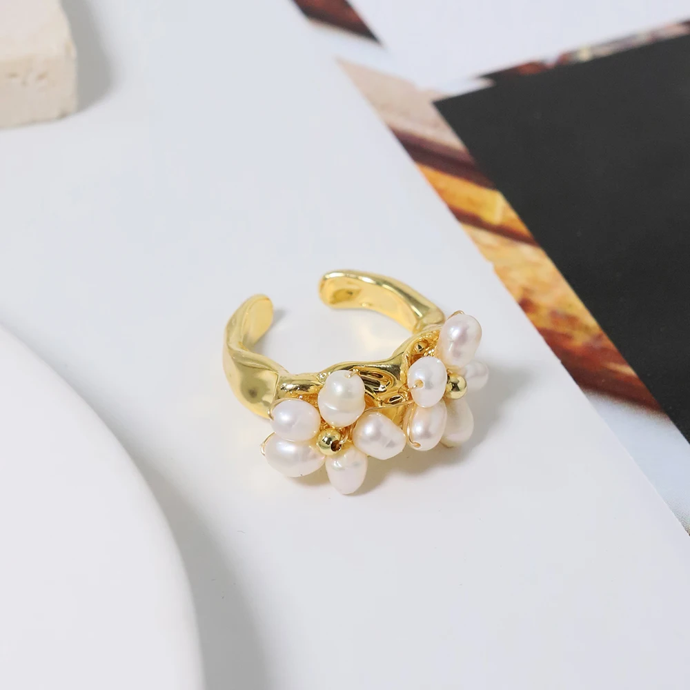 

Natural Freshwater Pearl Baby Pearl Flower Ring Korean Women's Luxury Jewelry Fashion Women's and Girls' Gifts GR0403