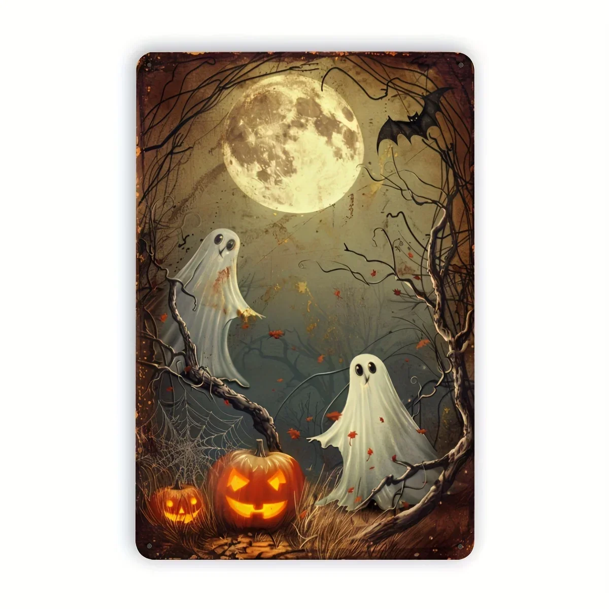 Funny Spooky and Pumpkin Vintage Metal Tin Sign, Durable, Bend-Resistant Wall Art for Halloween Decoration, Gardens, Studios,