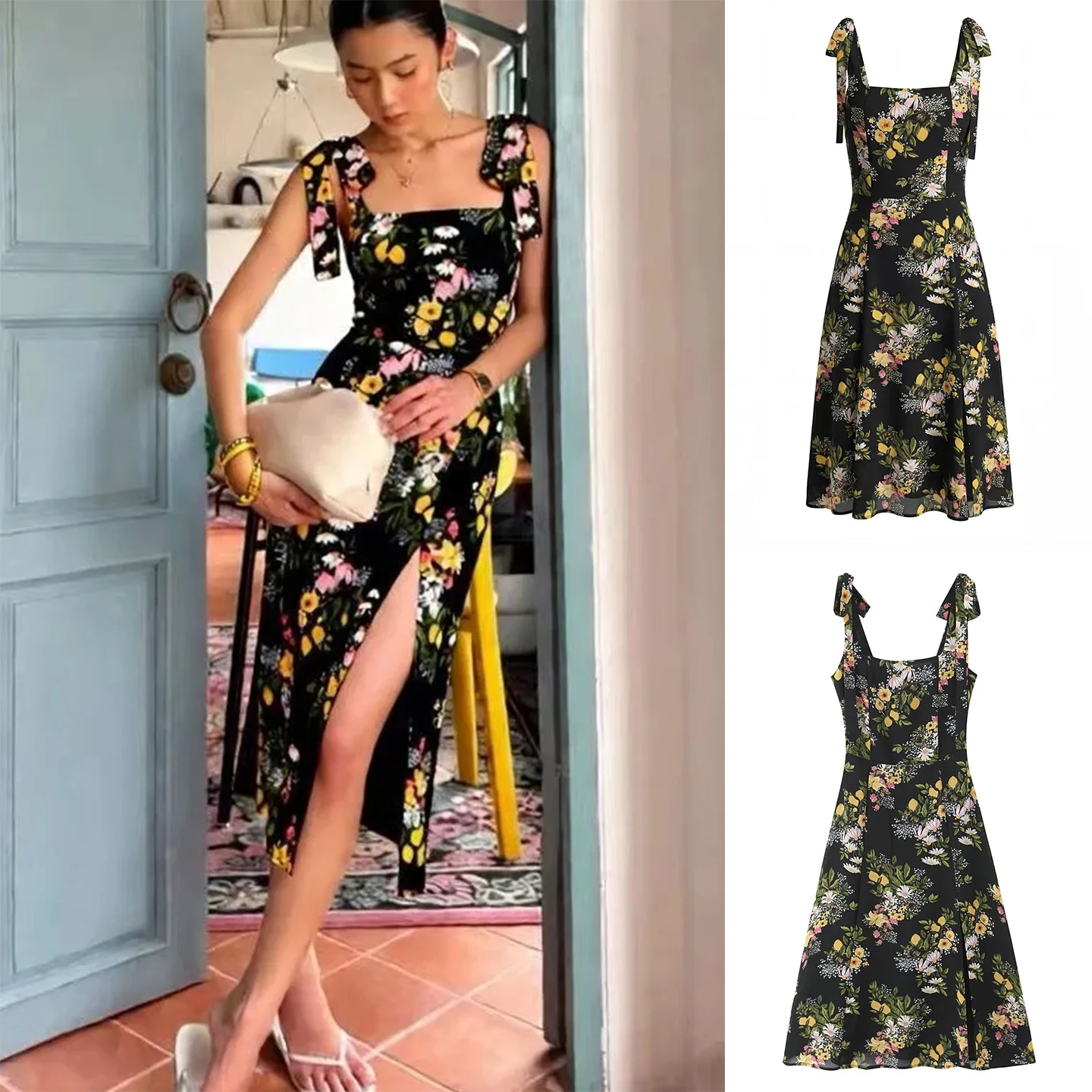 

Новая весенняя юбка-трапеция из полиэстера с цветочным принтом, боковым разрезом и завязками, модель Pure Desire, сексуальная, элегантная