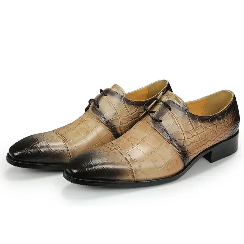 

Genuine Leather Derby Shoes for Men Elegant Classic Autumn New Arrival Business Office Casual Footwear Rubber Bottom Khaki Males