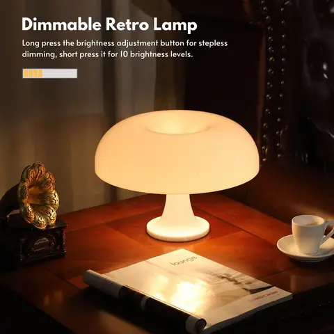Lampada a fungo per camera Illuminazione moderna estetica per camera da letto |   Decorazione da soggiorno retrò fantastica (bianca)